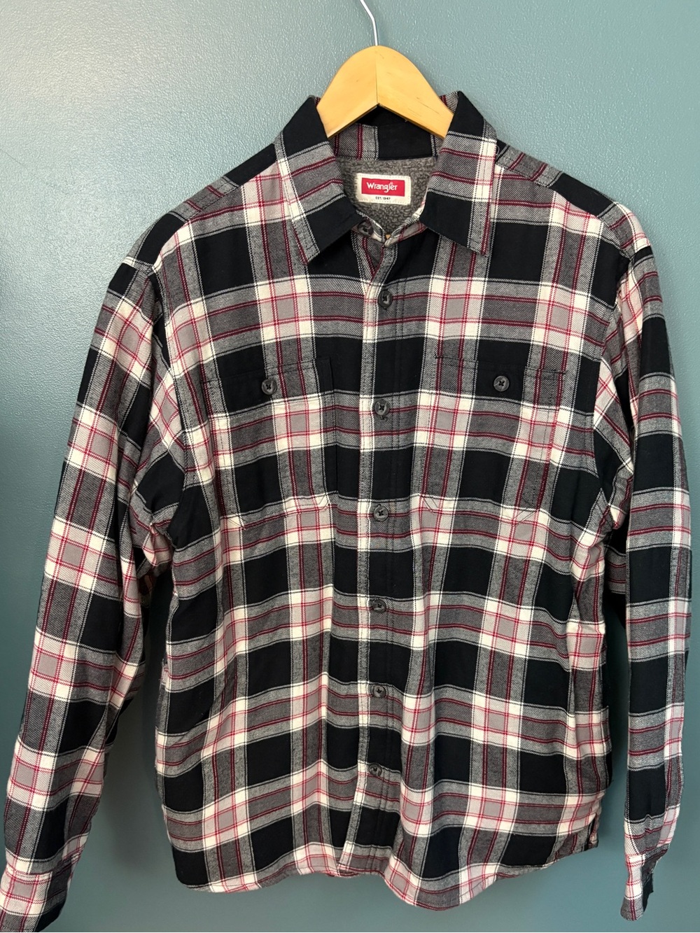 Wrangler Men's Sherpa Lined Plaid Flannel Button-Up Shirt Jacket Shacket M